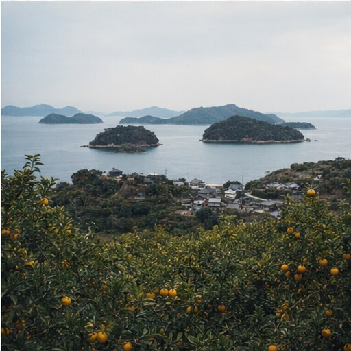 現在の高根島を思わせる柑橘畑と瀬戸内海